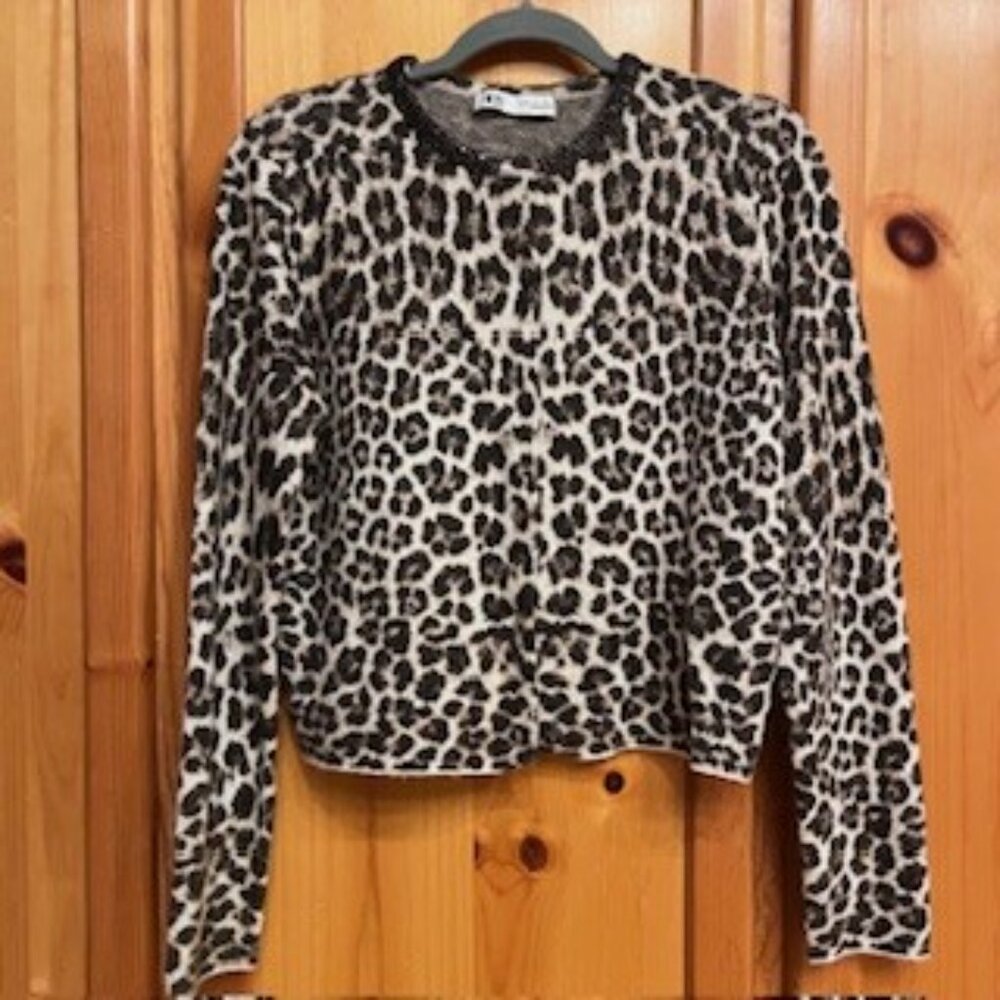 Zara Leopard Cardigan with Beaded Neckline